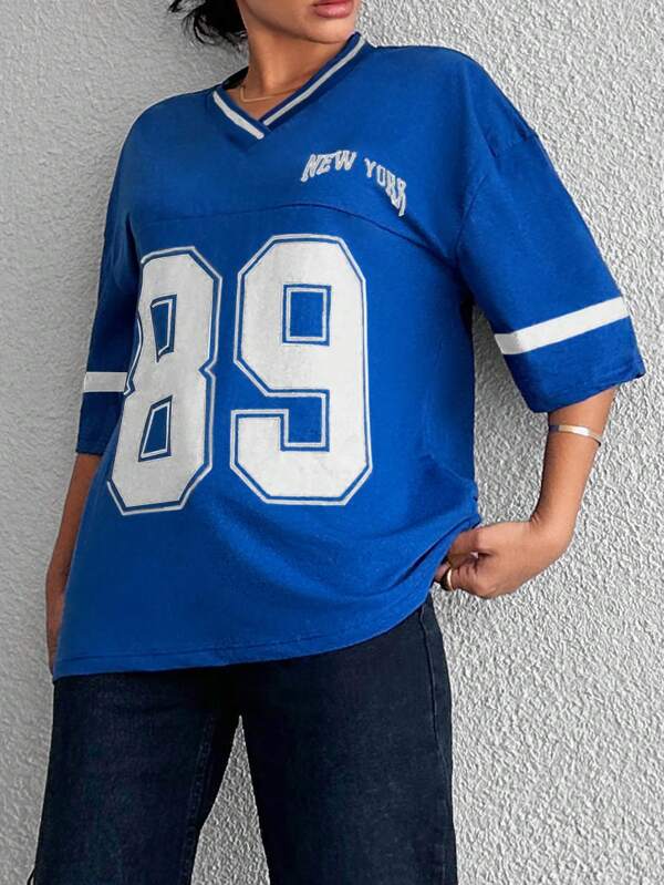 Oversized varsity shirt met V-hals voor vrouwen