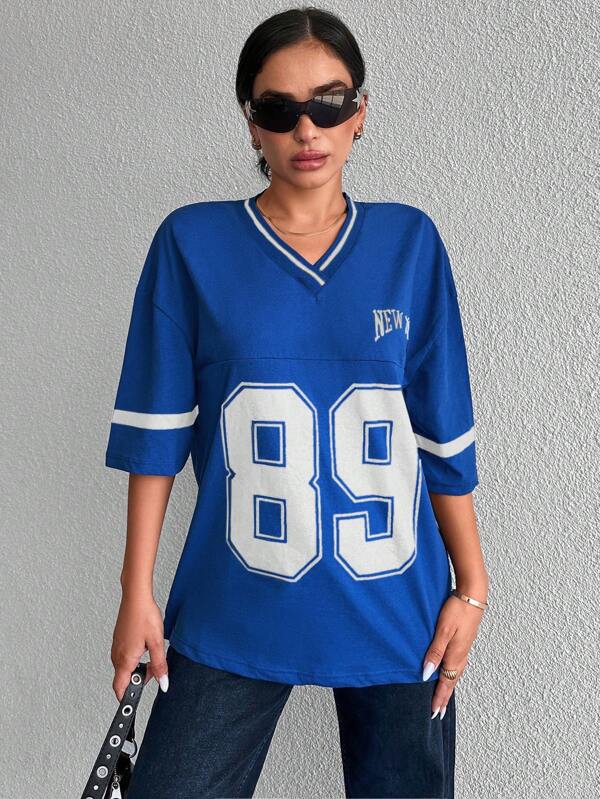 Oversized varsity shirt met V-hals voor vrouwen