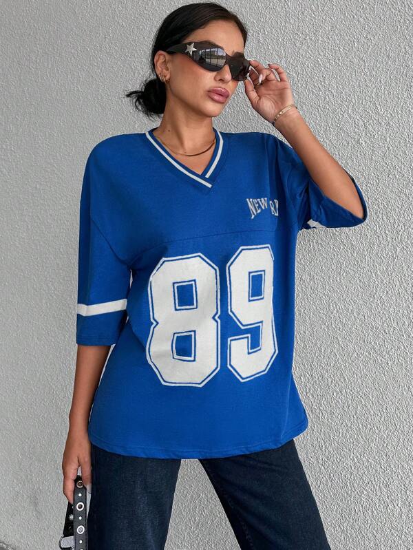Oversized varsity shirt met V-hals voor vrouwen