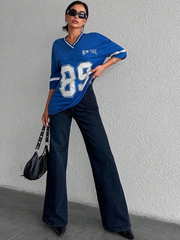 Oversized varsity shirt met V-hals voor vrouwen