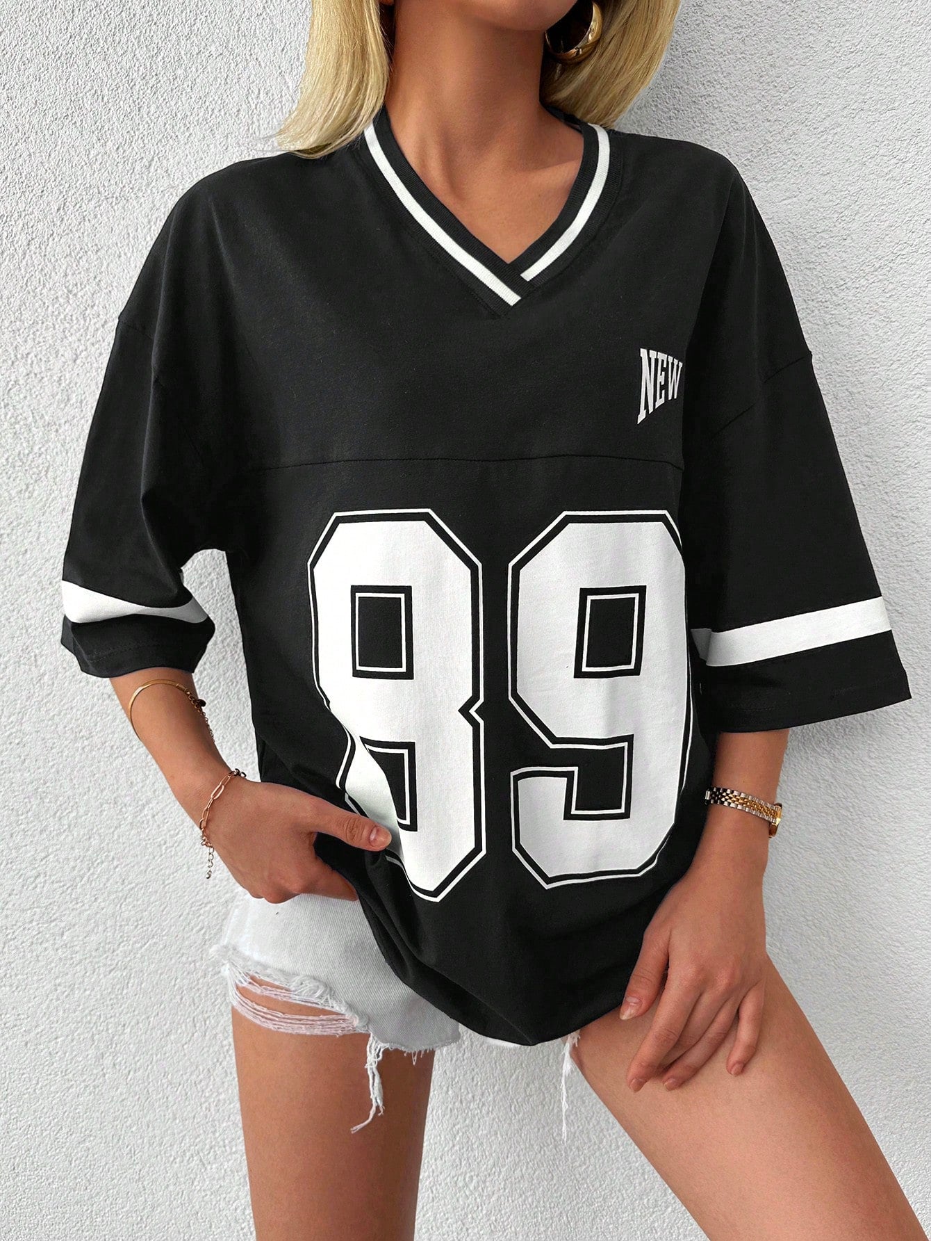 Oversized varsity shirt met V-hals voor vrouwen