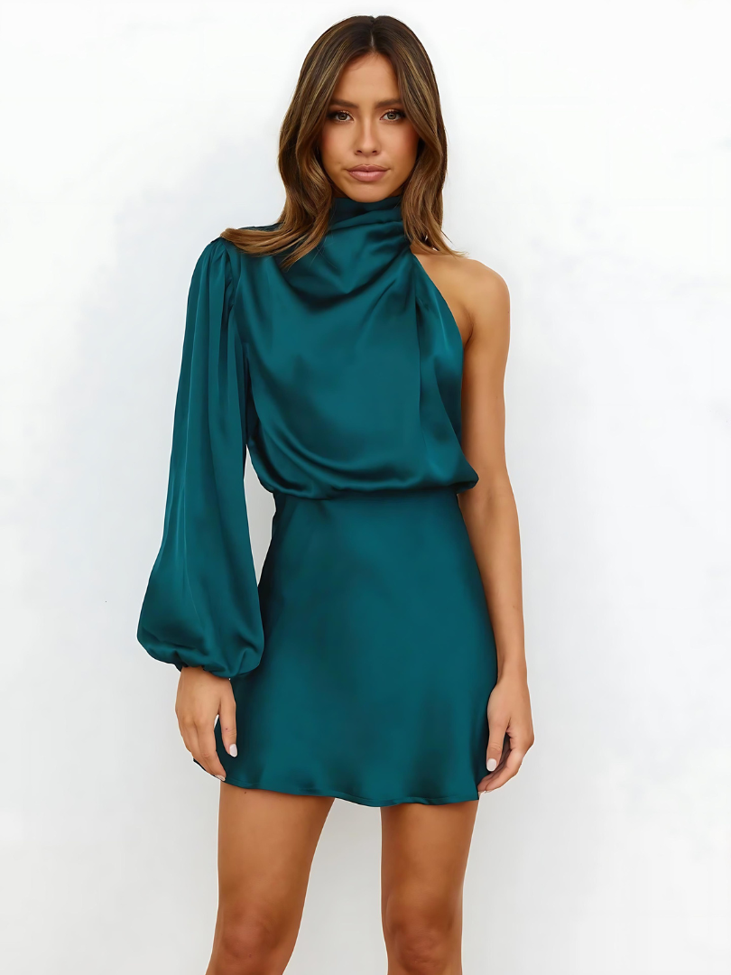 Luxe asymmetrische satijnlook jurk met schouderband voor vrouwen