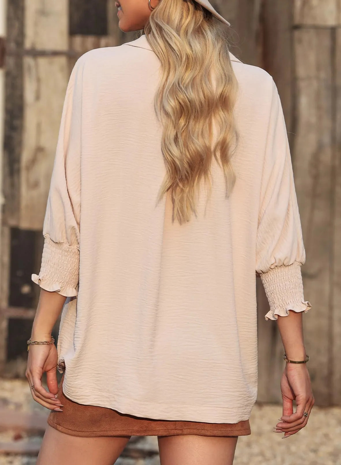 Blouse met gesmokte mouwen en soepel vallend ontwerp voor vrouwen