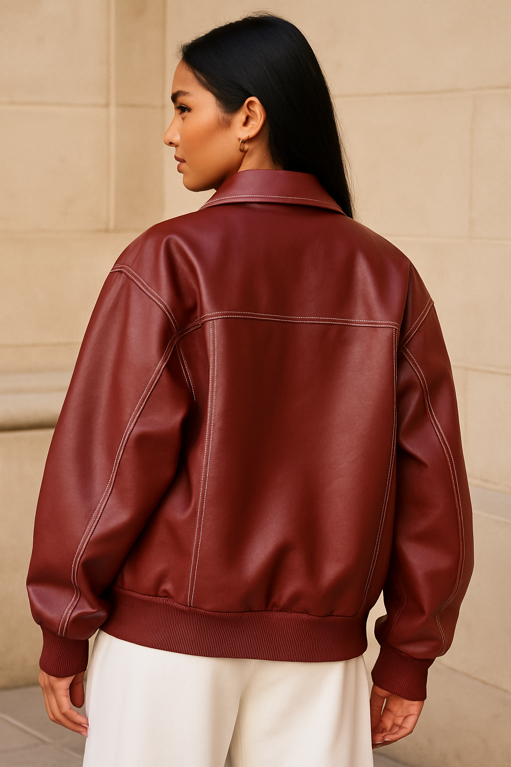 Rode leren jas met oversized pasvorm voor vrouwen