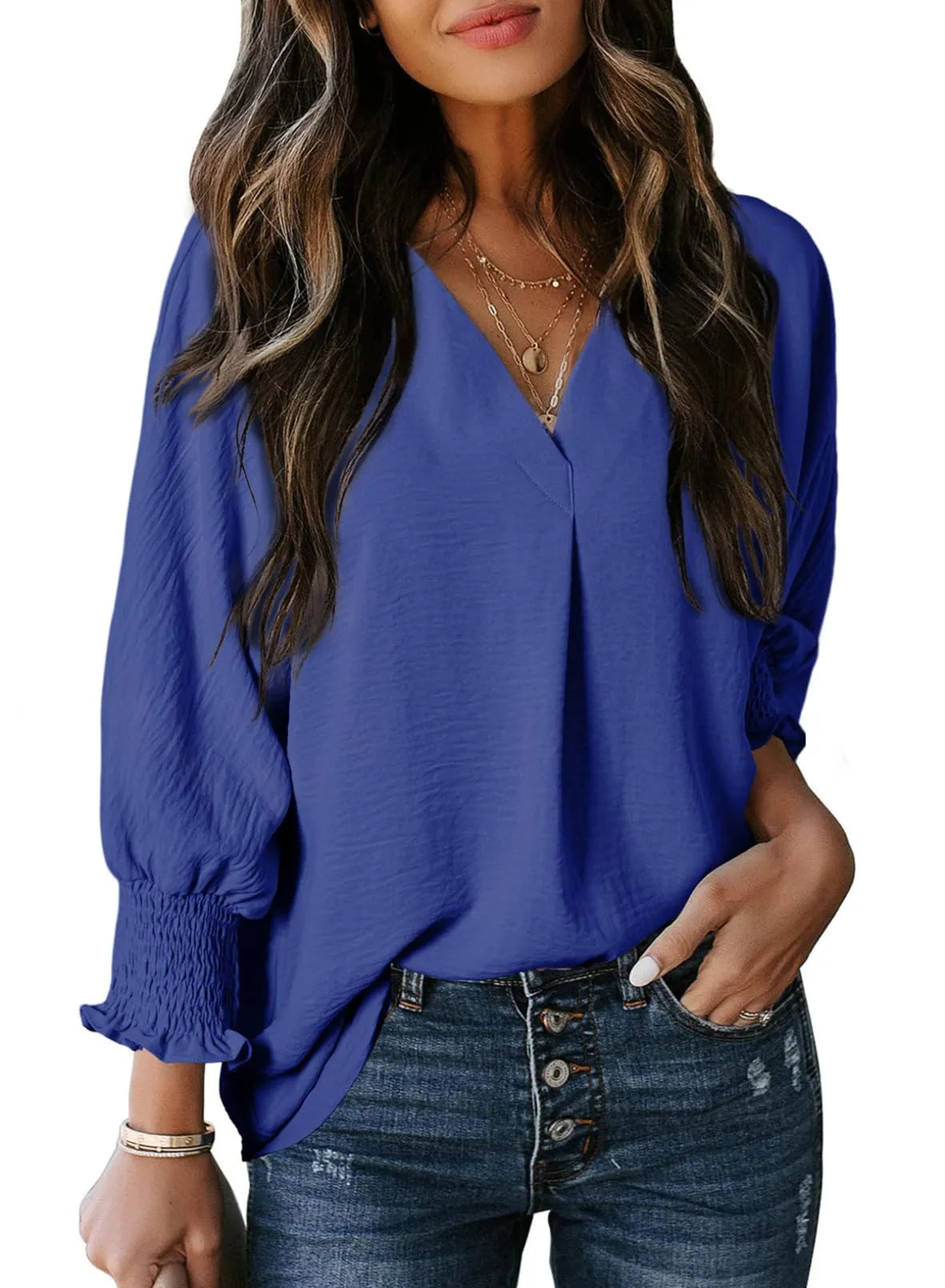 Blouse met gesmokte mouwen en soepel vallend ontwerp voor vrouwen