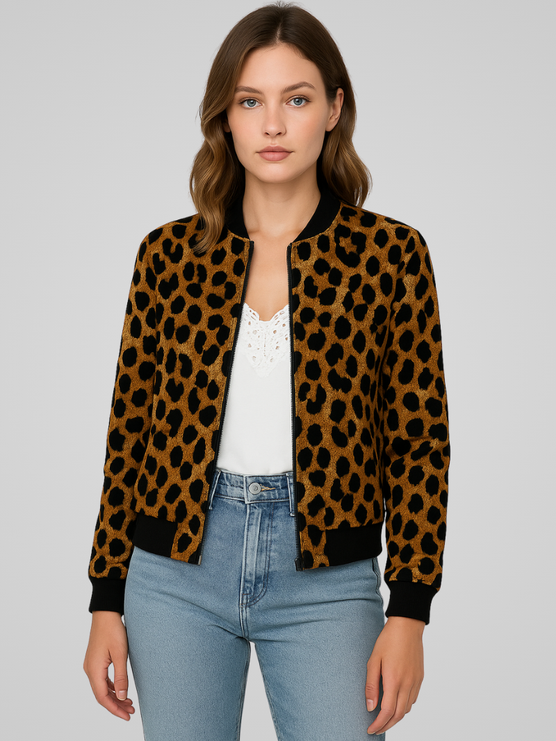 Luipaard print bomberjack voor een trendy look voor vrouwen