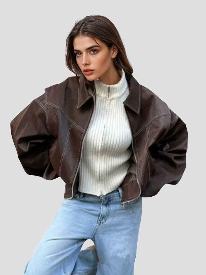 Oversized leren jas met trendy uitstraling voor vrouwen