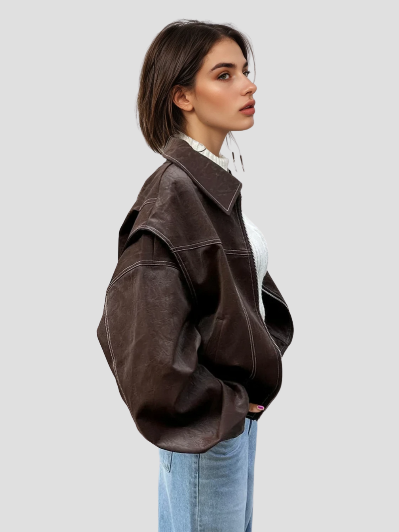 Oversized leren jas met trendy uitstraling voor vrouwen