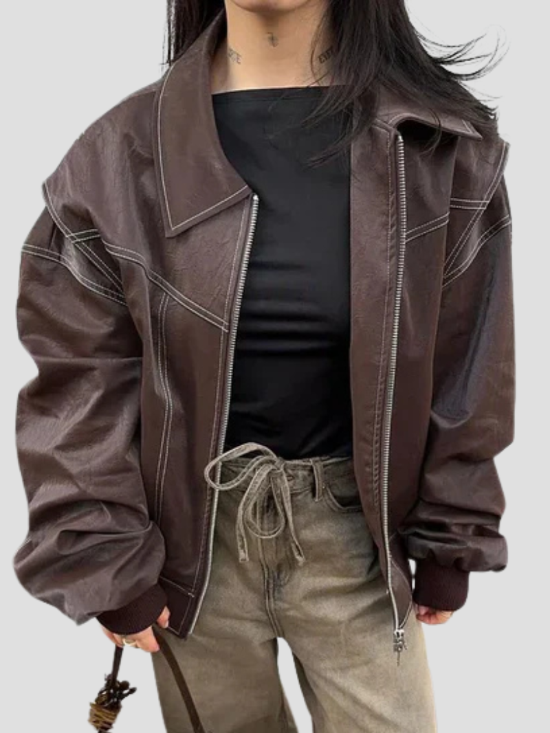 Oversized leren jas met trendy uitstraling voor vrouwen