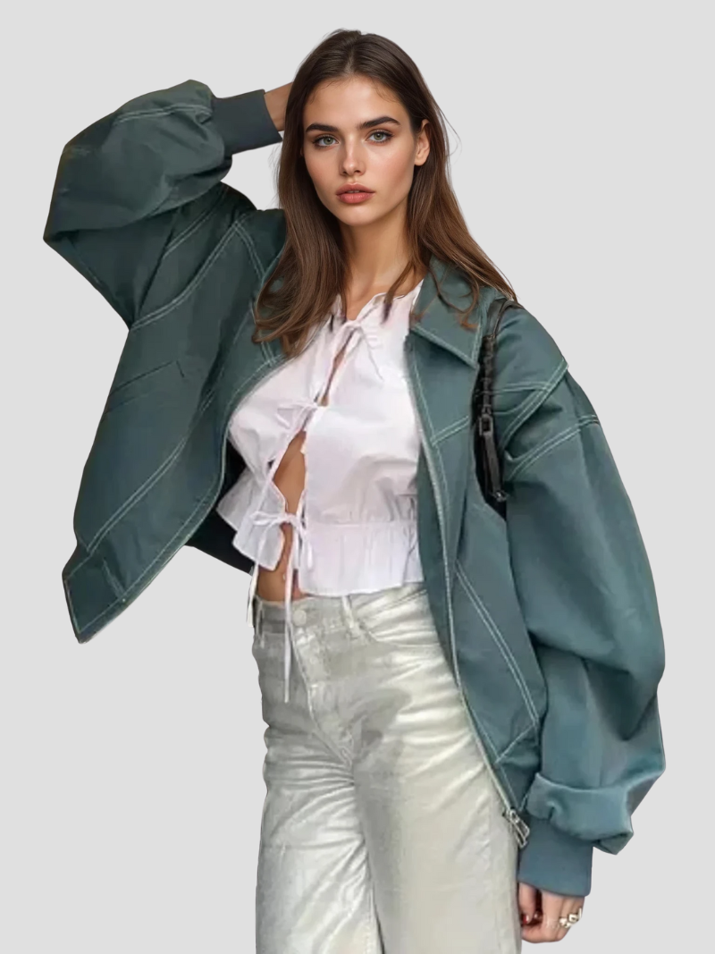 Oversized leren jas met trendy uitstraling voor vrouwen