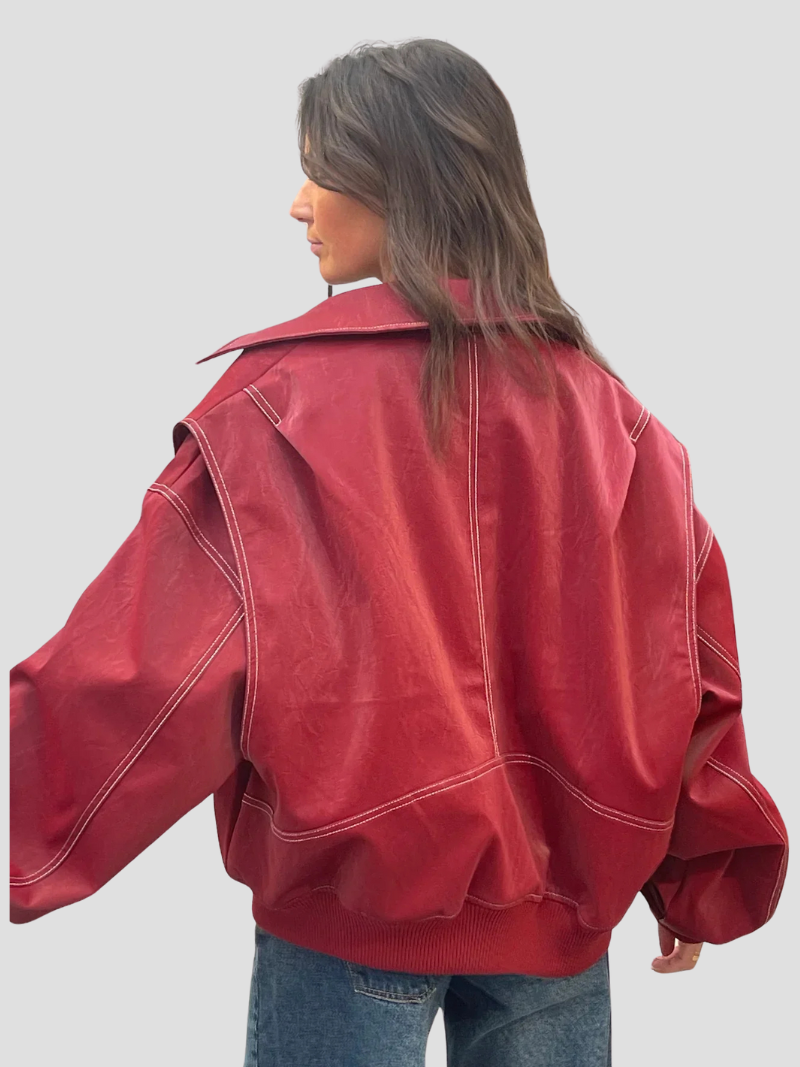 Oversized leren jas met trendy uitstraling voor vrouwen