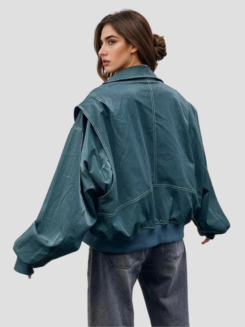 Oversized leren jas met trendy uitstraling voor vrouwen