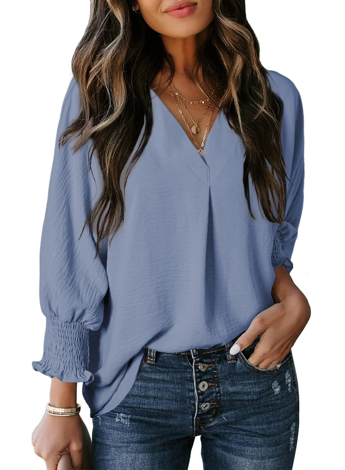 Blouse met gesmokte mouwen en soepel vallend ontwerp voor vrouwen