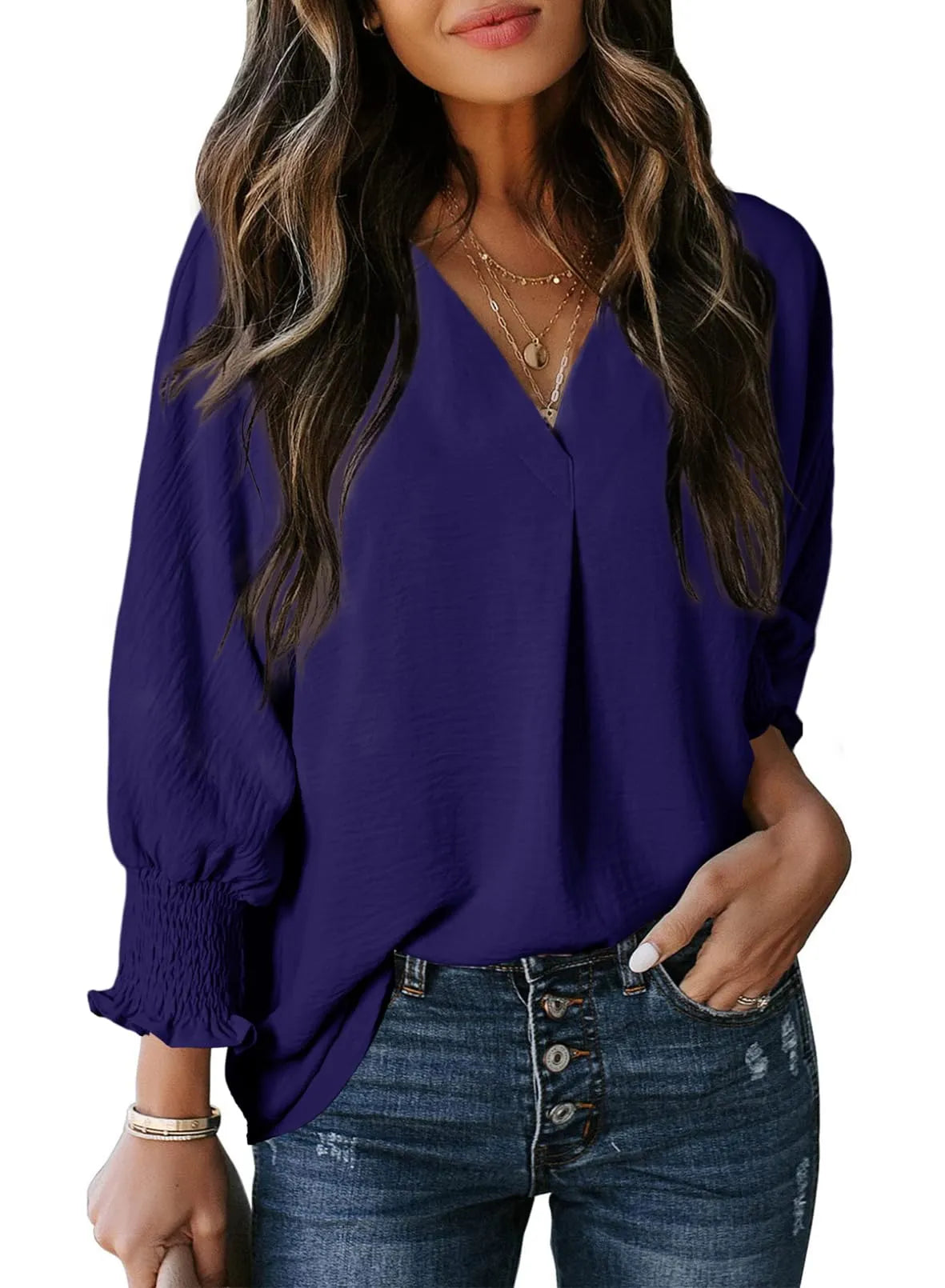 Blouse met gesmokte mouwen en soepel vallend ontwerp voor vrouwen