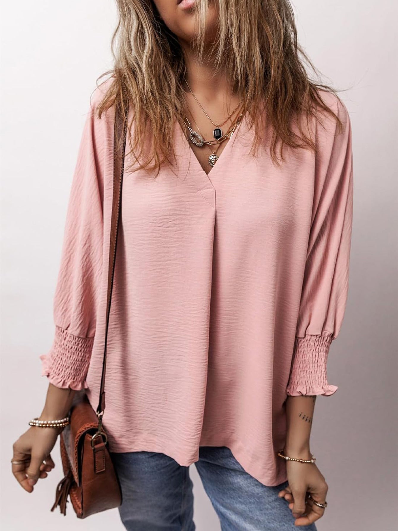 Blouse met gesmokte mouwen en soepel vallend ontwerp voor vrouwen