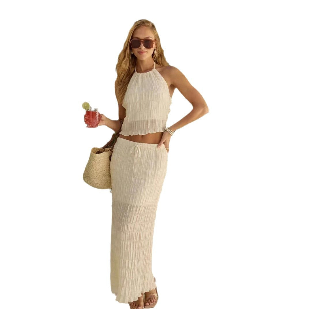 Plissé crop top met halterneck en ruches voor vrouwen