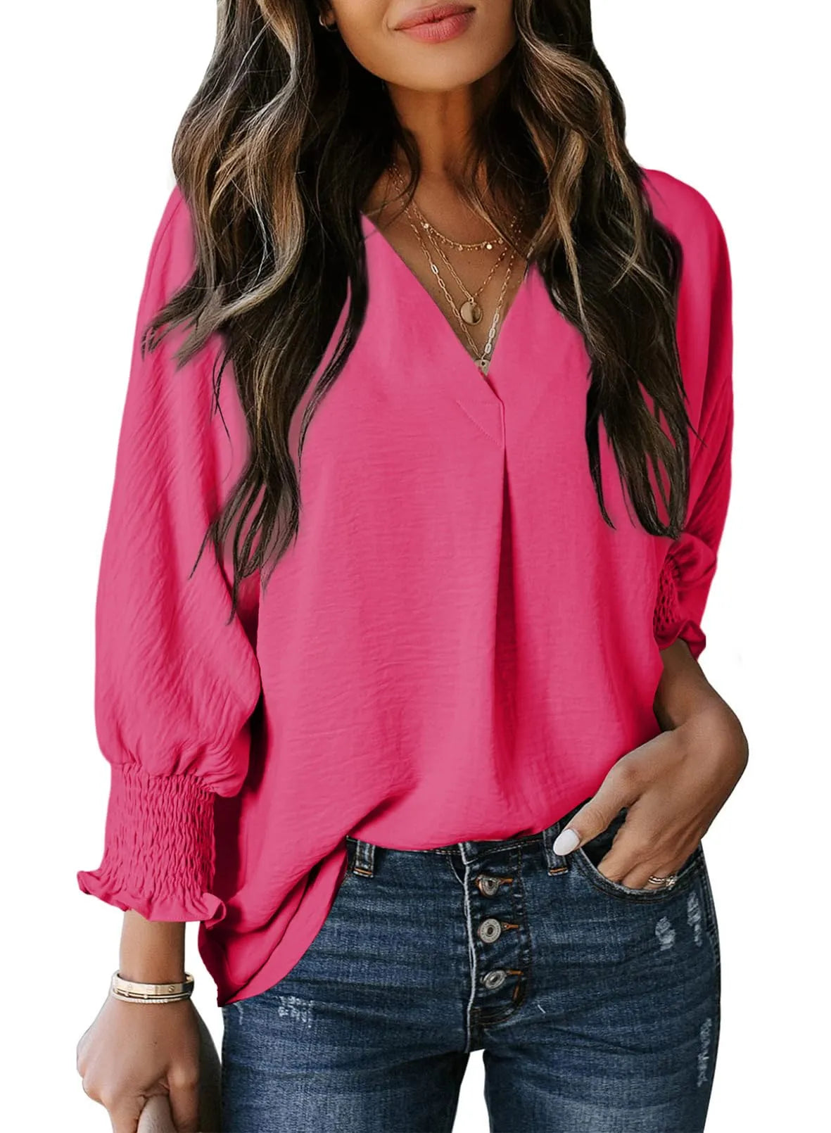 Blouse met gesmokte mouwen en soepel vallend ontwerp voor vrouwen