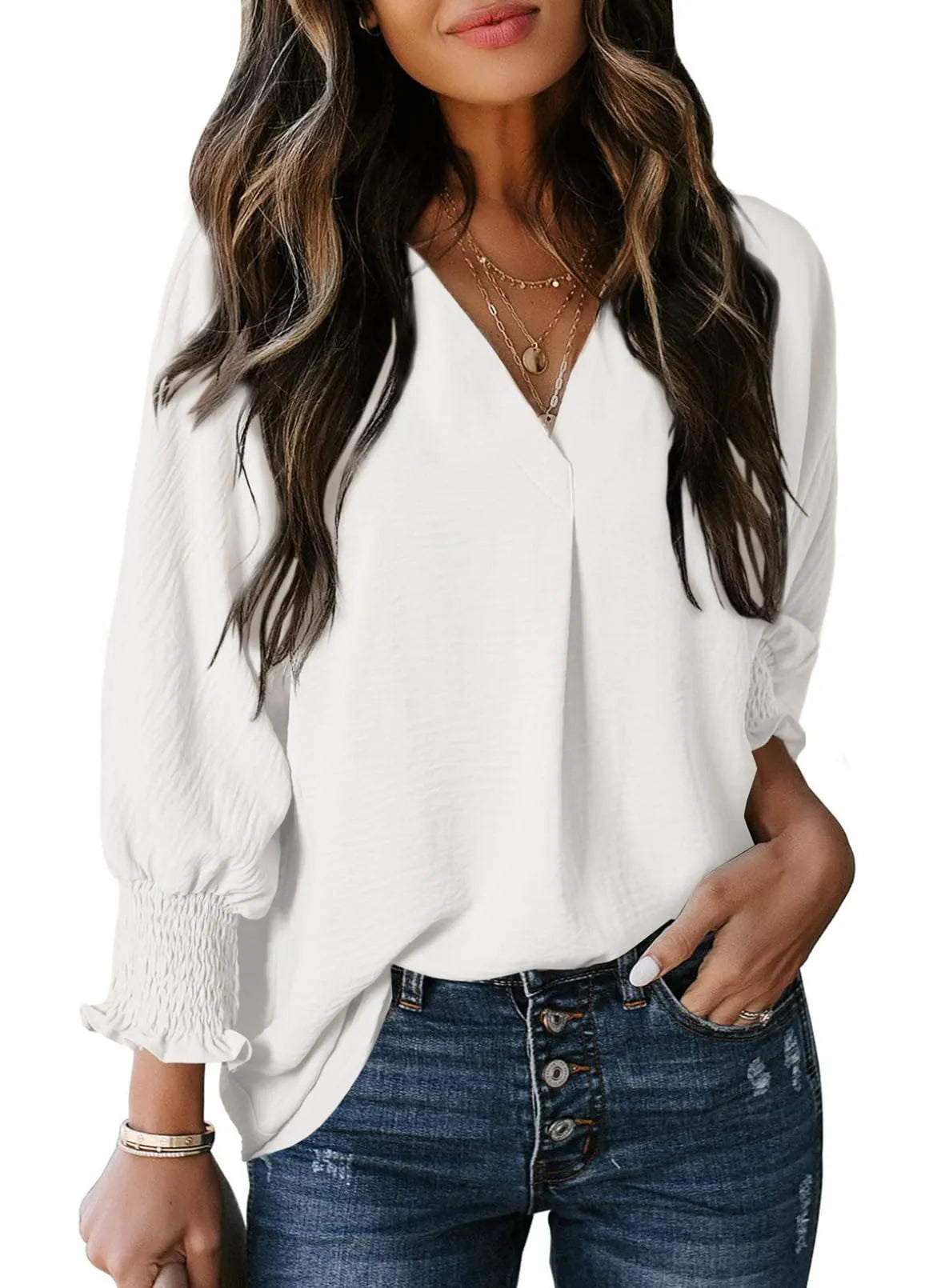 Blouse met gesmokte mouwen en soepel vallend ontwerp voor vrouwen
