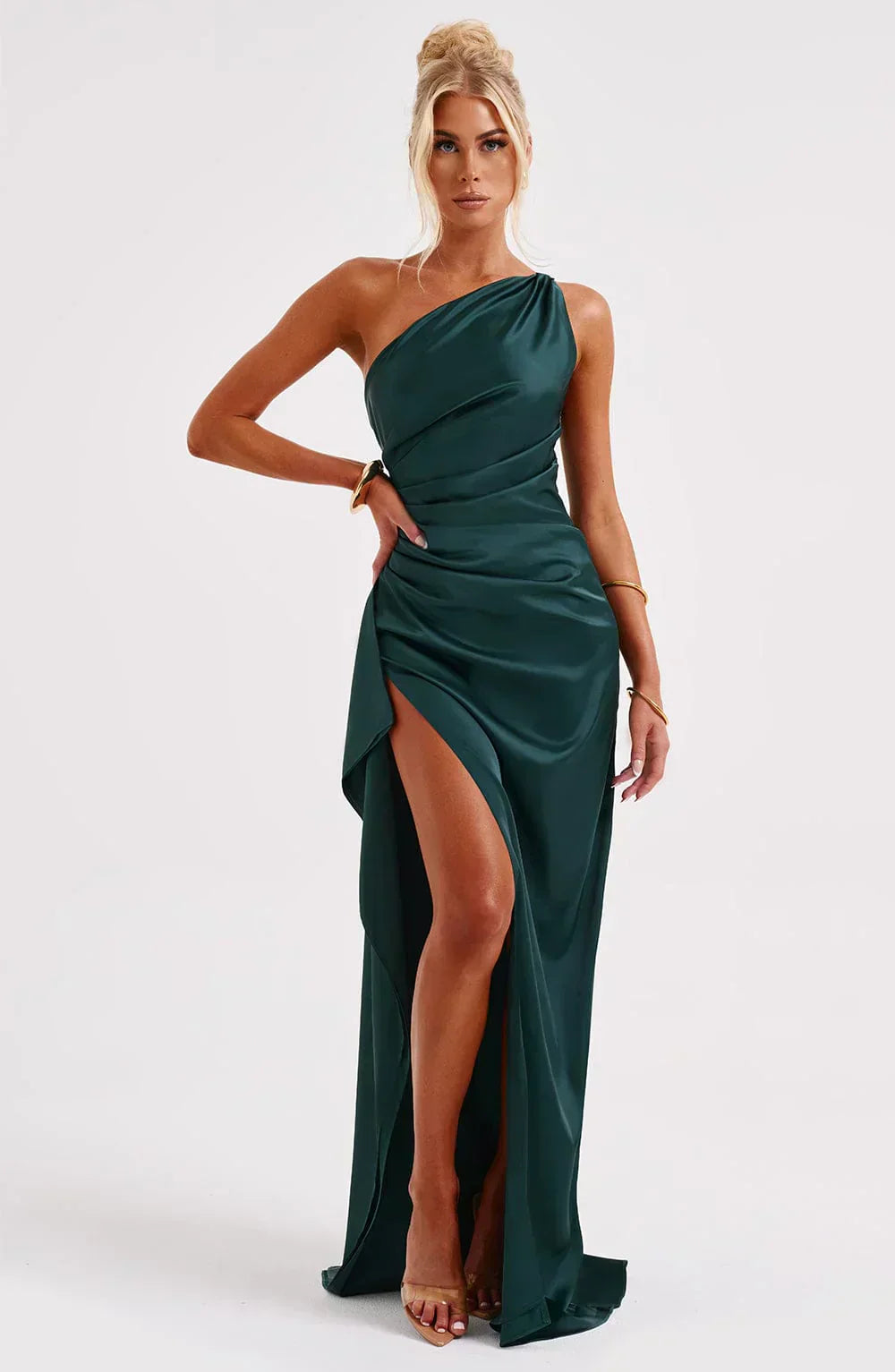 Avondjurk met satijnen one-shoulder ontwerp voor vrouwen