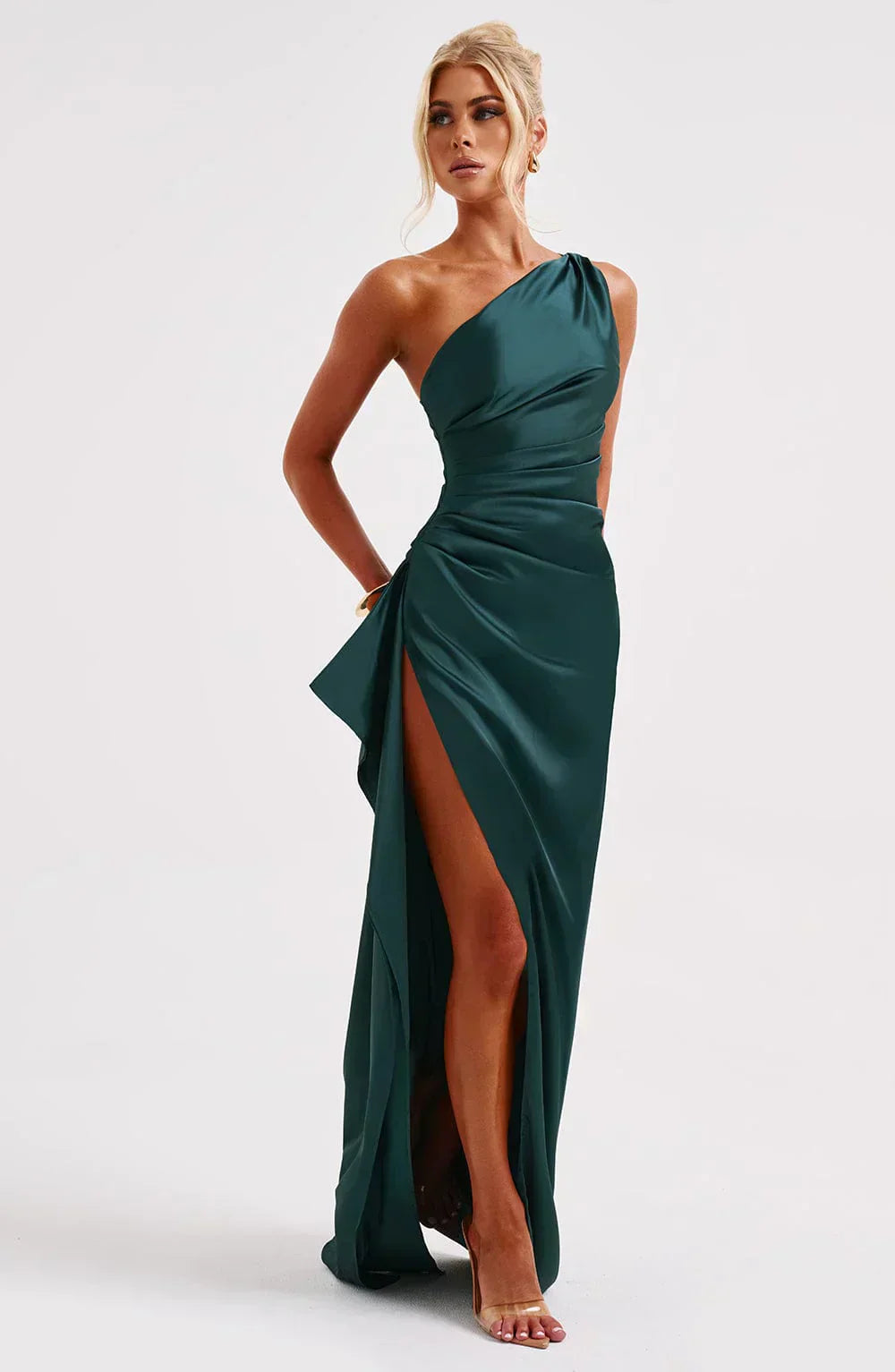 Avondjurk met satijnen one-shoulder ontwerp voor vrouwen