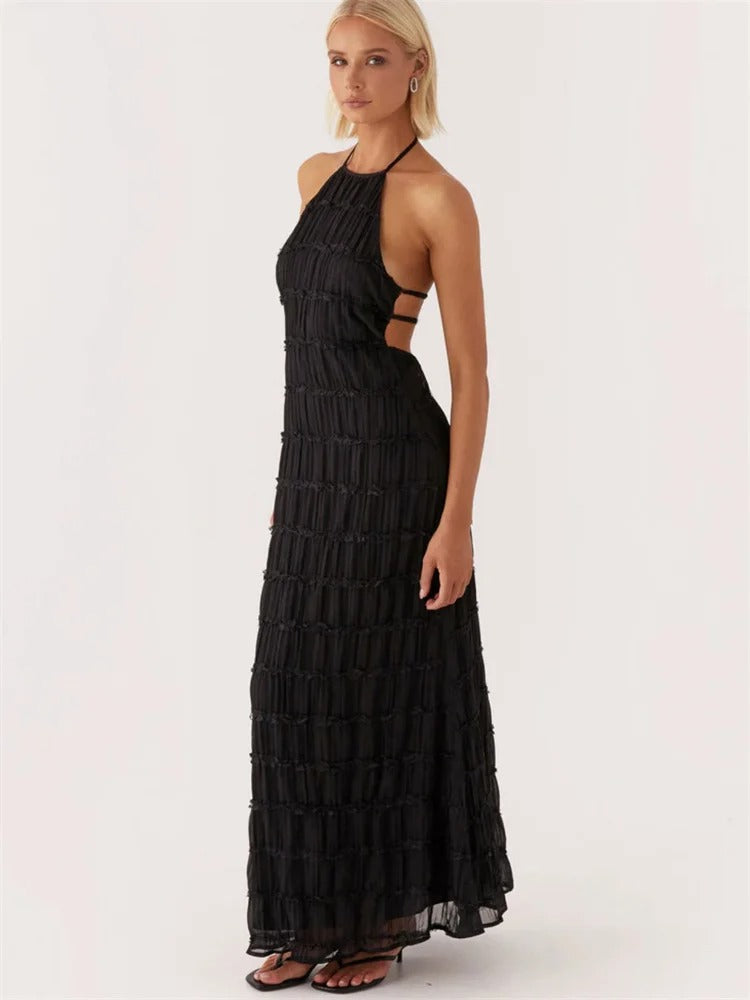 Maxi-Jurk met Halter en Elegante Open Rug voor vrouwen