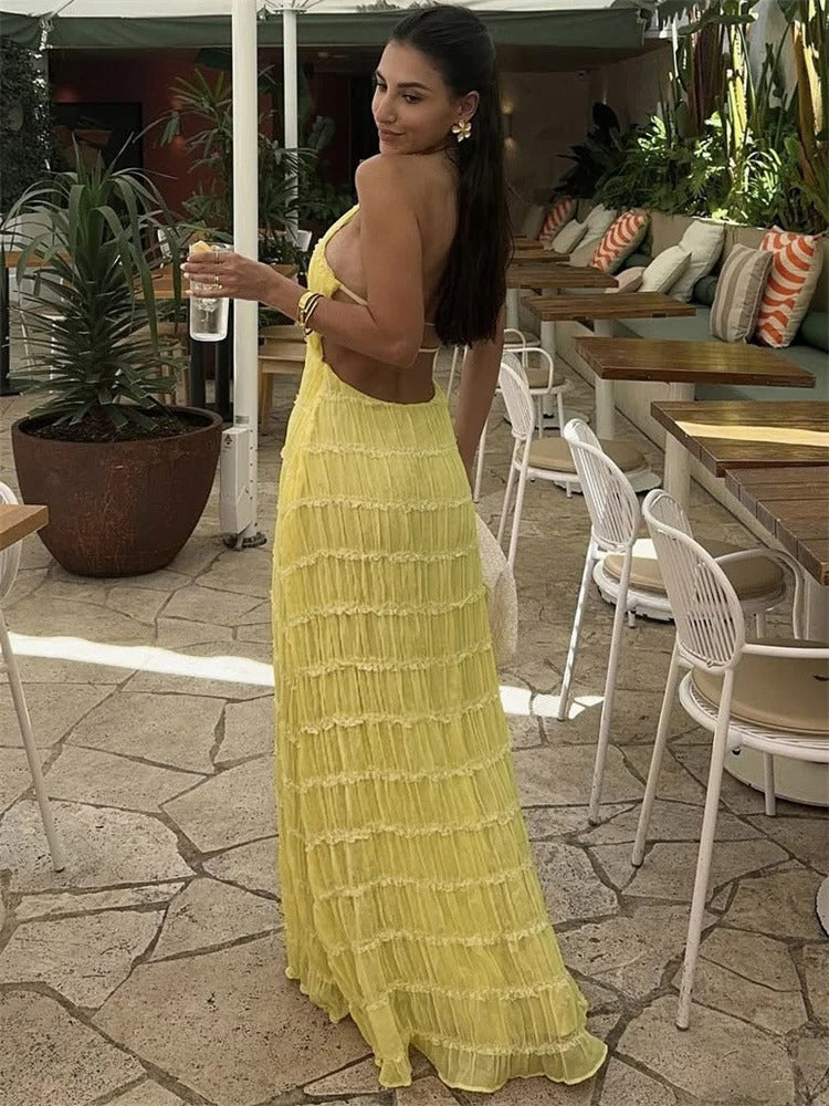 Maxi-Jurk met Halter en Elegante Open Rug voor vrouwen