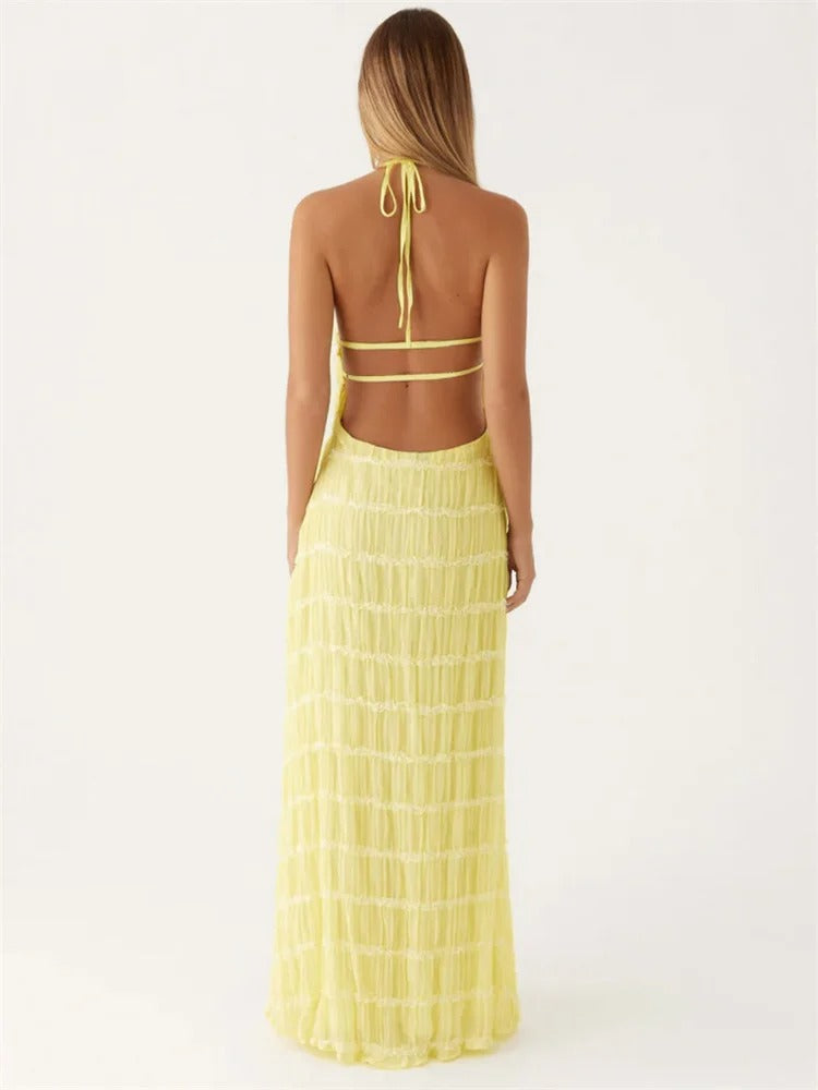 Maxi-Jurk met Halter en Elegante Open Rug voor vrouwen