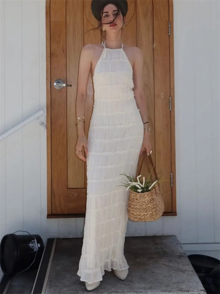 Maxi-Jurk met Halter en Elegante Open Rug voor vrouwen